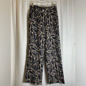 Anne Klein Linen Floral Leaf Print Trousers Size S